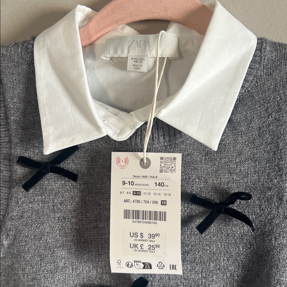 Zara Kids || Poplin Shirt with Knitted Vest + Velvet Bows - Picture 3 of 6